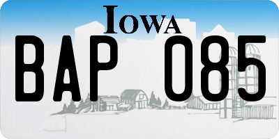 IA license plate BAP085