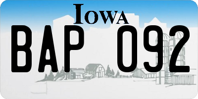 IA license plate BAP092