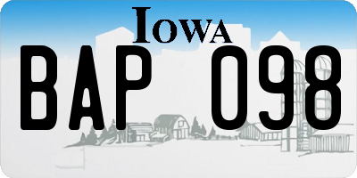 IA license plate BAP098