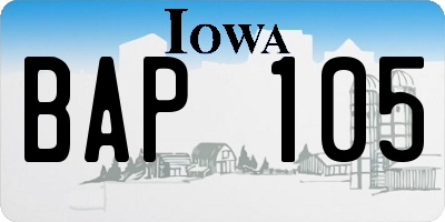 IA license plate BAP105