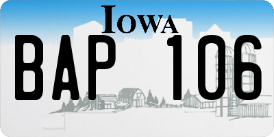 IA license plate BAP106