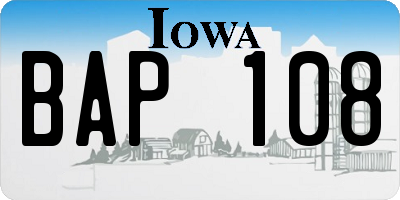 IA license plate BAP108