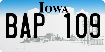 IA license plate BAP109