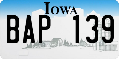 IA license plate BAP139
