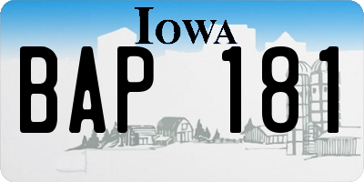 IA license plate BAP181