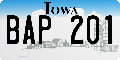IA license plate BAP201