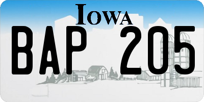 IA license plate BAP205