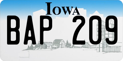IA license plate BAP209