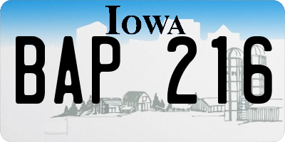 IA license plate BAP216