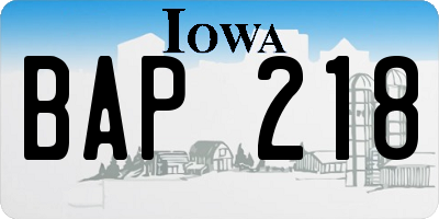 IA license plate BAP218