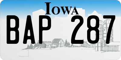 IA license plate BAP287