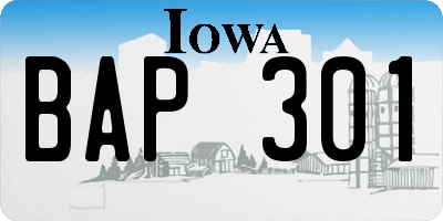 IA license plate BAP301