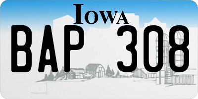 IA license plate BAP308