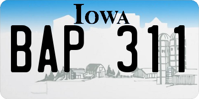 IA license plate BAP311