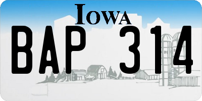 IA license plate BAP314