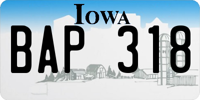 IA license plate BAP318