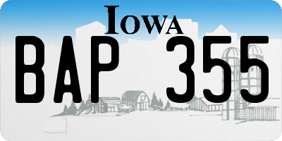 IA license plate BAP355