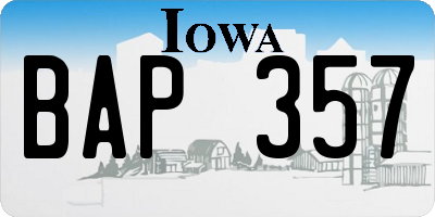 IA license plate BAP357