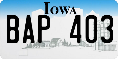 IA license plate BAP403
