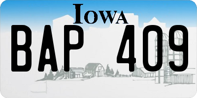 IA license plate BAP409