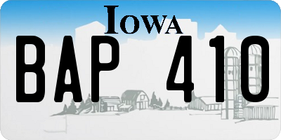 IA license plate BAP410