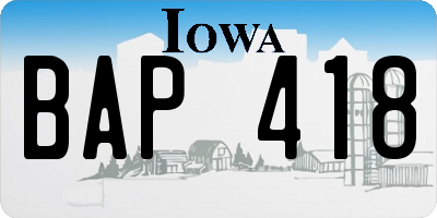 IA license plate BAP418