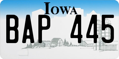 IA license plate BAP445