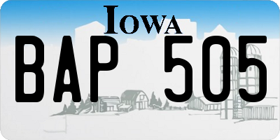 IA license plate BAP505