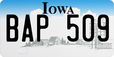 IA license plate BAP509