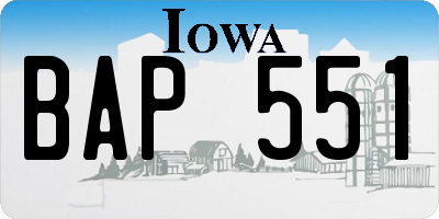 IA license plate BAP551