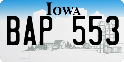 IA license plate BAP553