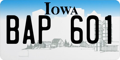 IA license plate BAP601