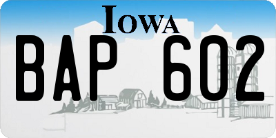 IA license plate BAP602