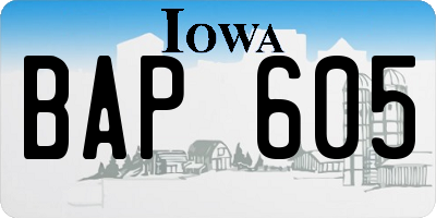 IA license plate BAP605