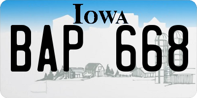 IA license plate BAP668