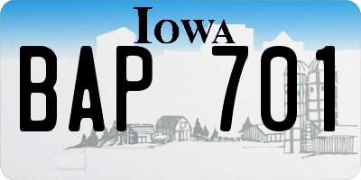 IA license plate BAP701