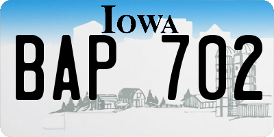 IA license plate BAP702