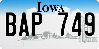IA license plate BAP749