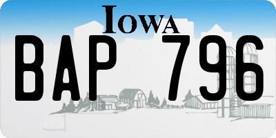 IA license plate BAP796