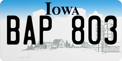 IA license plate BAP803