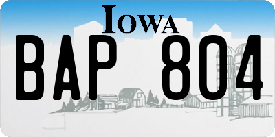 IA license plate BAP804