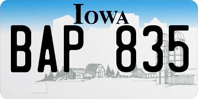 IA license plate BAP835