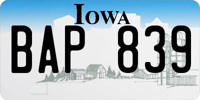 IA license plate BAP839