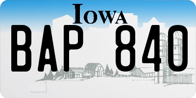 IA license plate BAP840