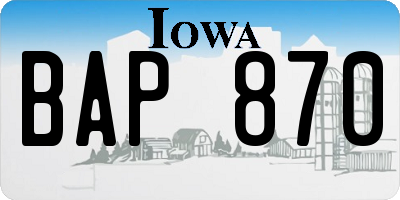 IA license plate BAP870