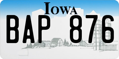 IA license plate BAP876