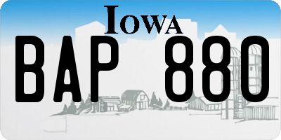 IA license plate BAP880