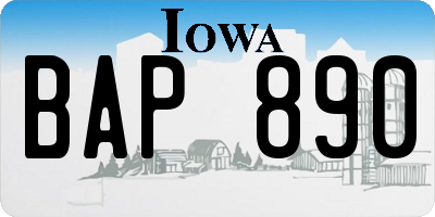 IA license plate BAP890