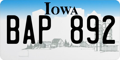 IA license plate BAP892