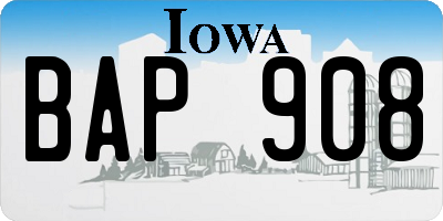 IA license plate BAP908